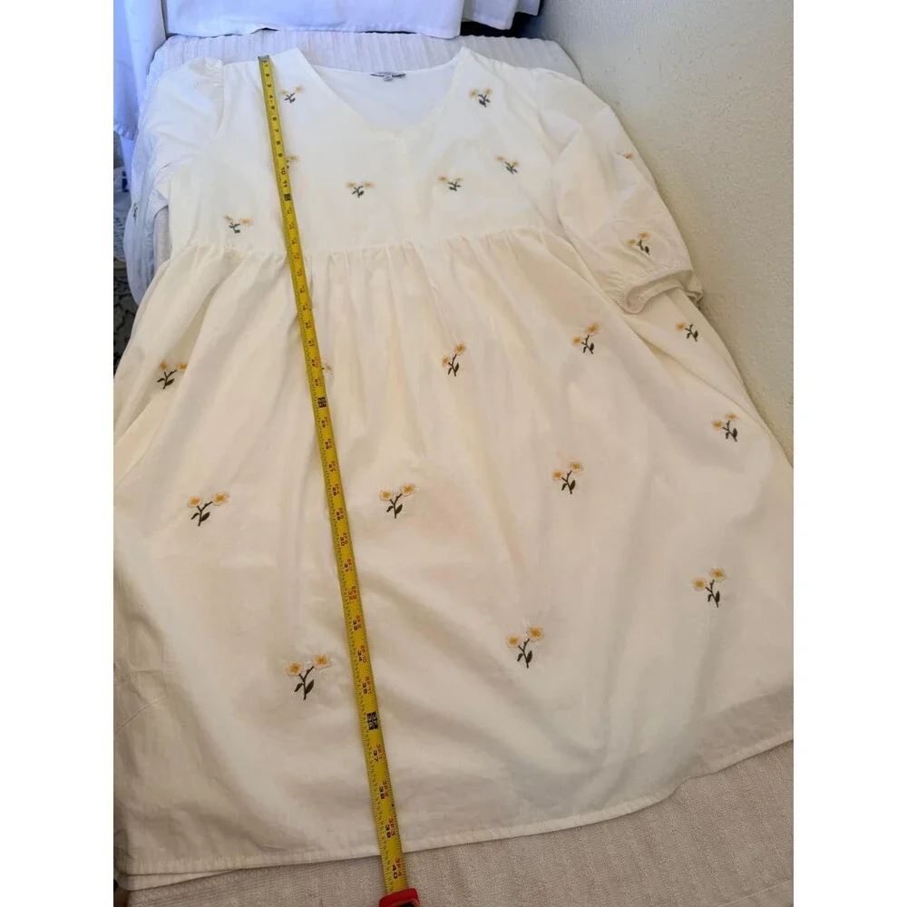 Polagram Dress 3XL Beige Floral Embroidered Lined Pockets Boho Midi